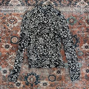 Anthropologie Black & White Mock Neck Top - Size S